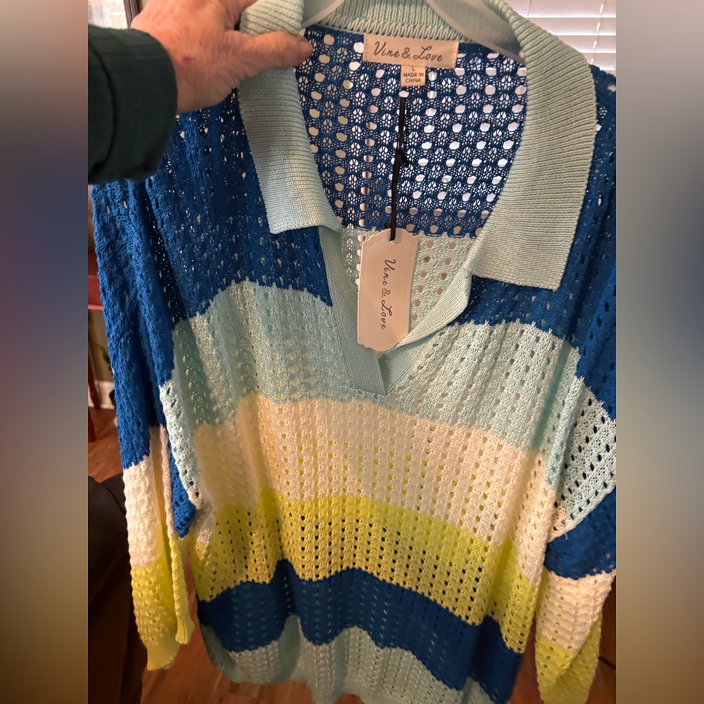 Vera & Love Women's V-Neck Sweater - Blue, Yellow, White